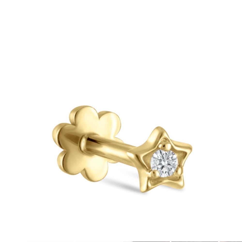 MARIA TASH 14k Solid Gold Diamond Solitaire Star Threaded Stud Earring